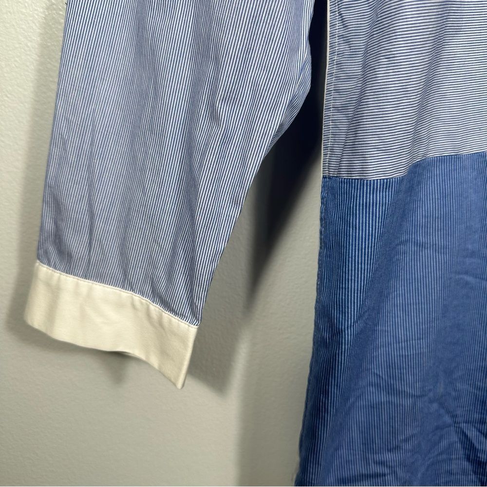 Lafayette 148 Blue White Pinstripe Chambray Colorblock Tunic Blouse Size Medium - Picture 15 of 15
